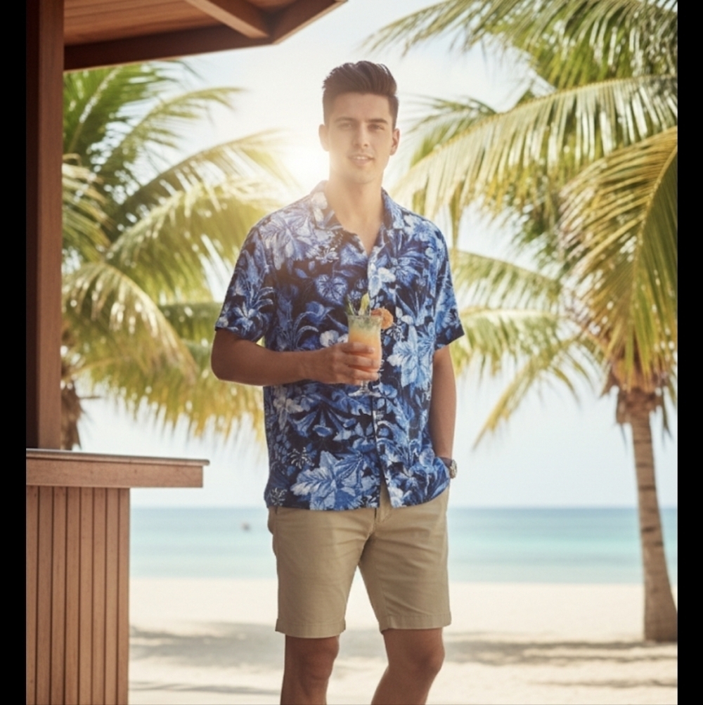 Polo Ralph Lauren Floral Hibiscus Island Print Shirt - Blue/White - Size XL
